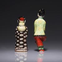 Two Chinese Porcelain Figural Snuff Bottles 粉彩瓷雕人物鼻烟壺兩支