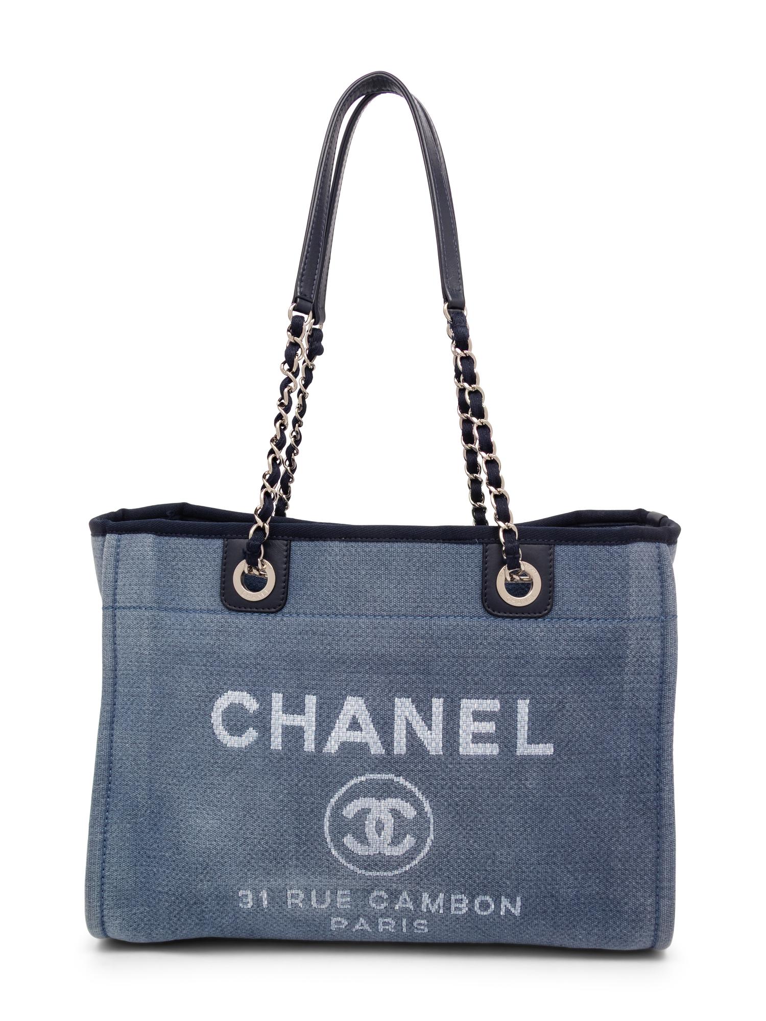 CHANEL, SMALL BLUE DEAUVILLE TOTE