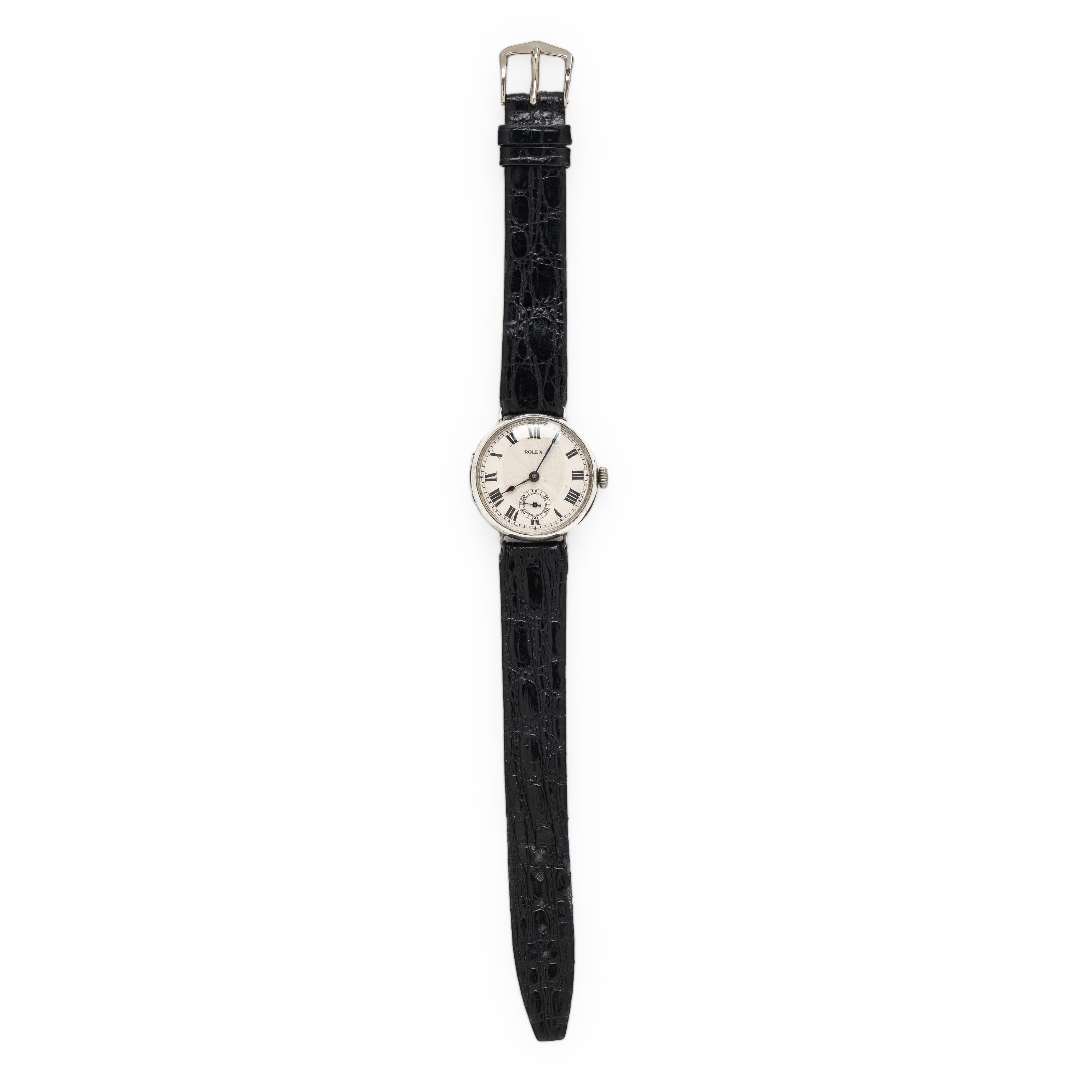 Rolex, Sterling Silver WWII-Era 'Trench' Watch, with Hinged Officer's Case Back