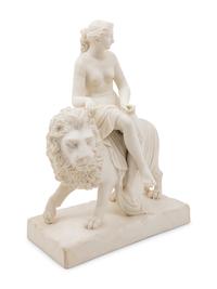 An English Parian Ware Group of Una and the Lion