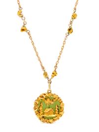 A Yellow Gold and Nephrite Jade Pendant/Necklace,