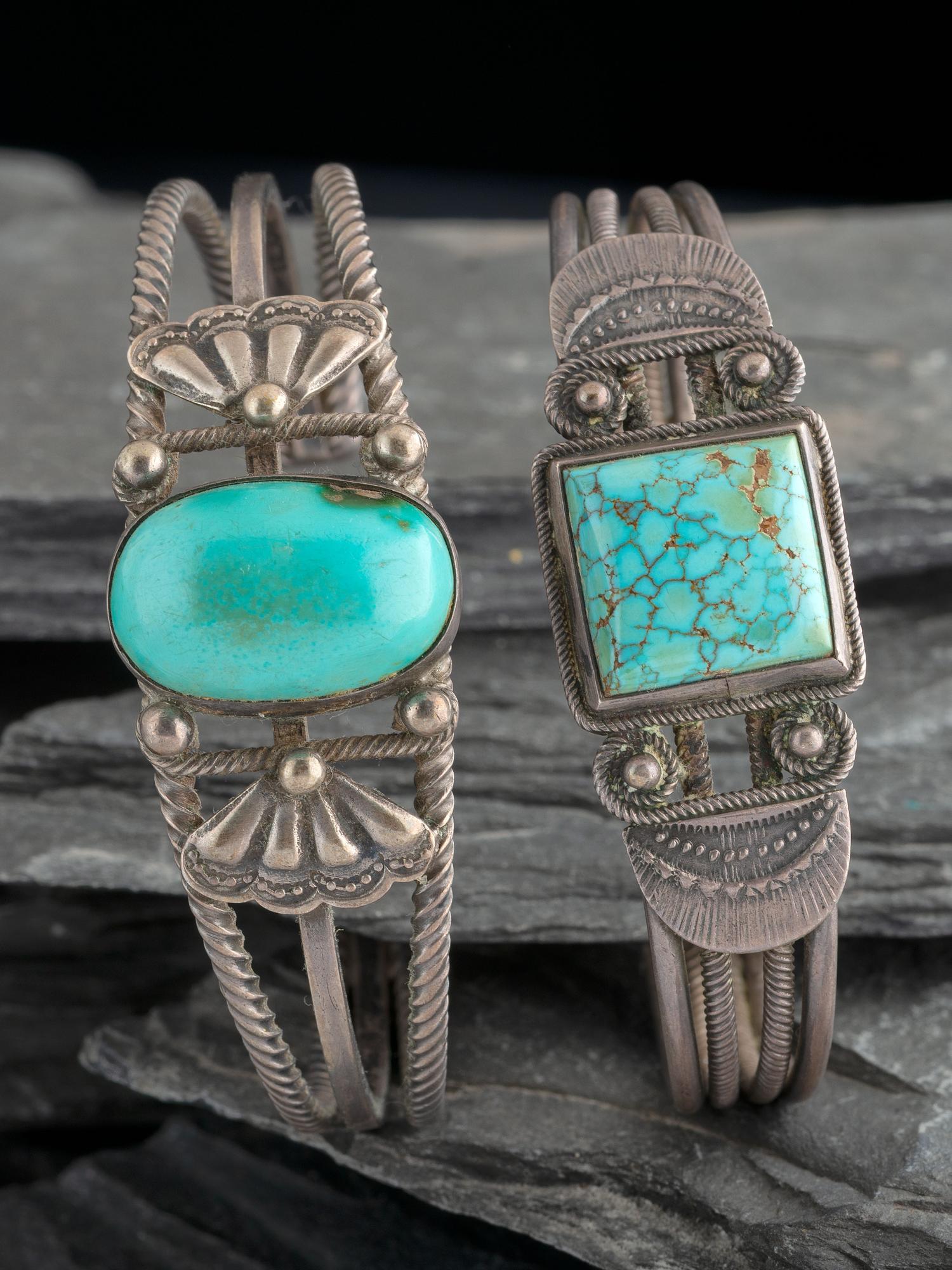 Navajo Twisted Wire Silver and Turquoise Cuff Bracelets