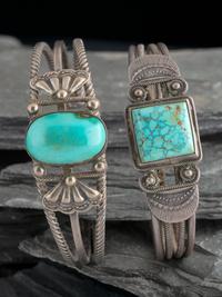 Navajo Twisted Wire Silver and Turquoise Cuff Bracelets