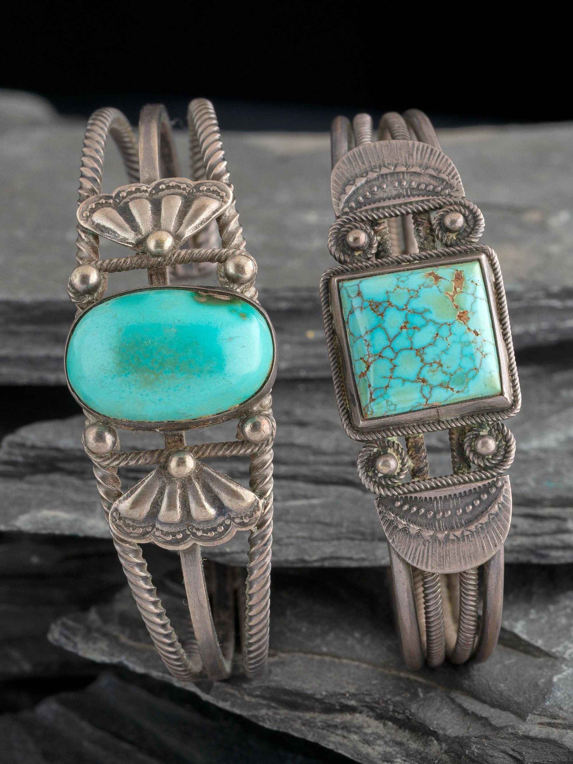 Navajo Twisted Wire Silver and Turquoise Cuff Bracelets