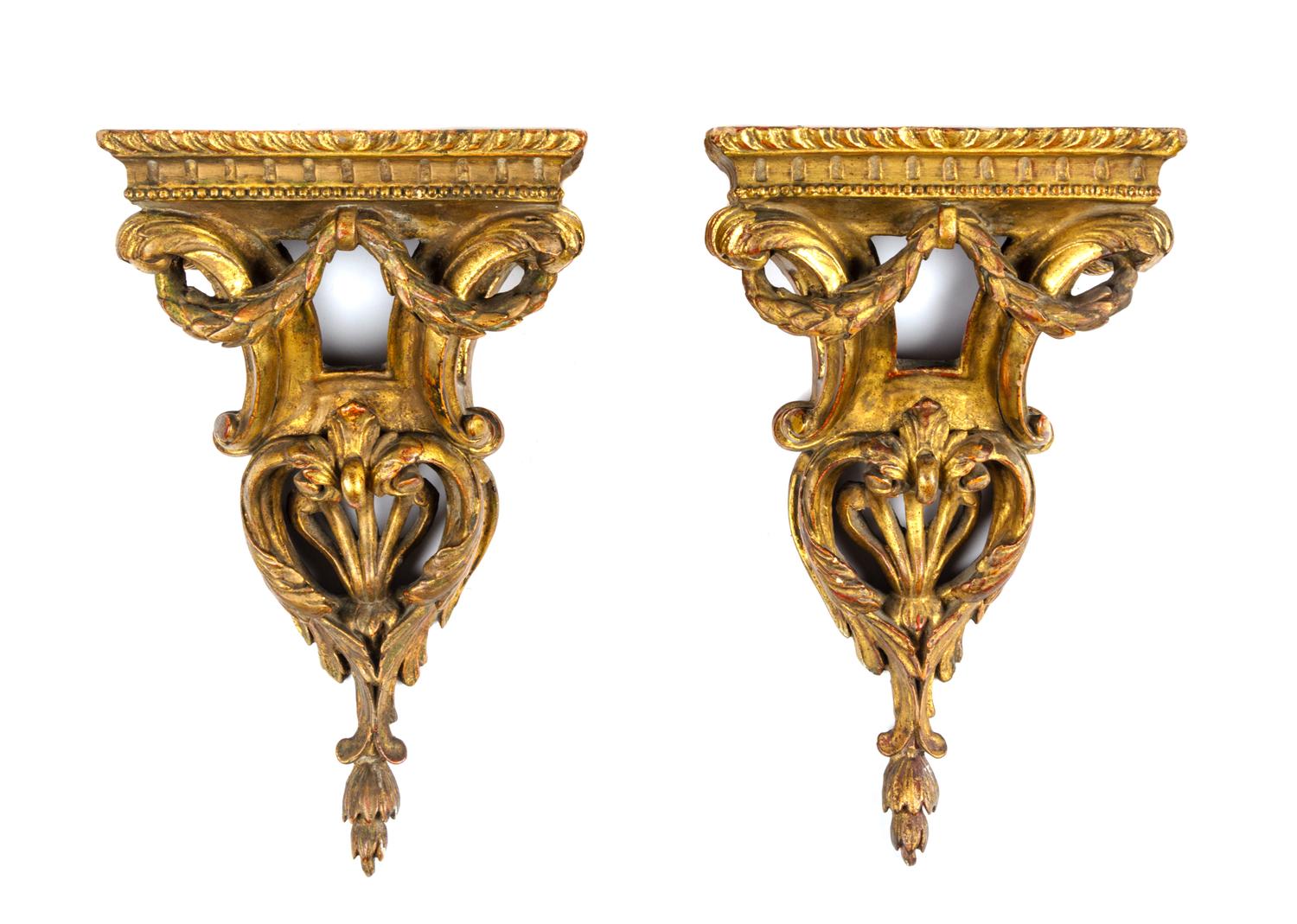 A Pair of Italian Giltwood Wall Brackets Height 14 inches. — LATE 19TH/EARLY 20TH CENTURY