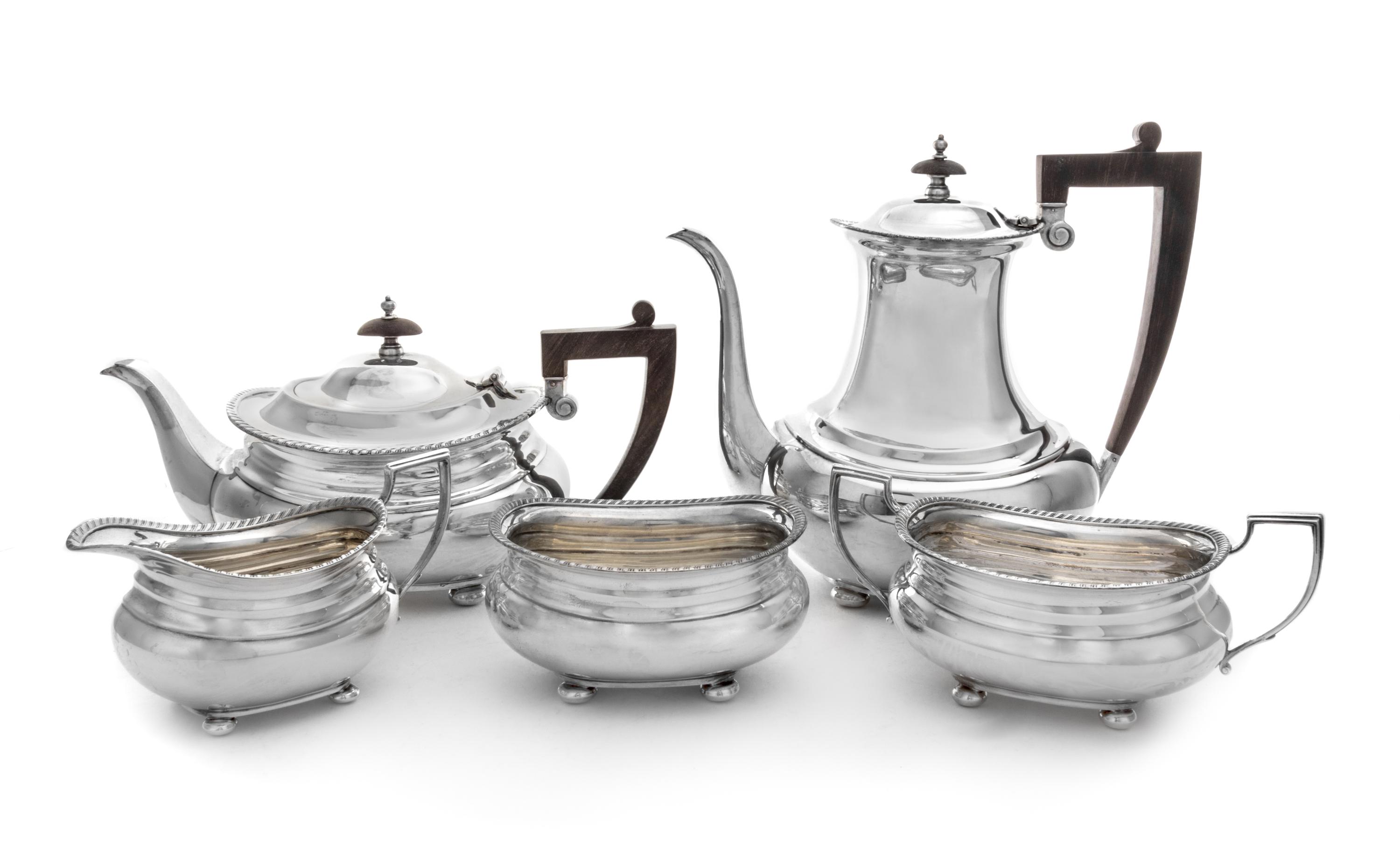 An American Silver Five-Piece Coffee and Tea Service, Gorham Mfg. Co., Providence, RI, 20th Century, comprising a coffee pot, a teapot,