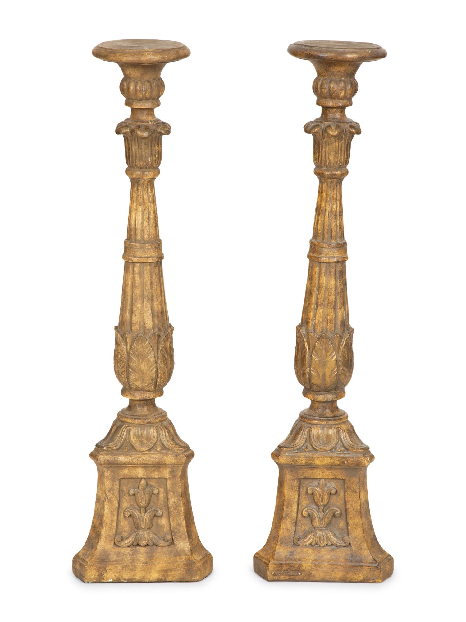 A Pair of Italian Gilt Decorated Plaster Pedestals