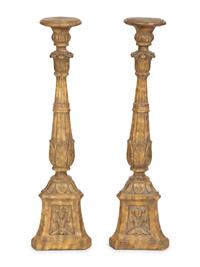 A Pair of Italian Gilt Decorated Plaster Pedestals