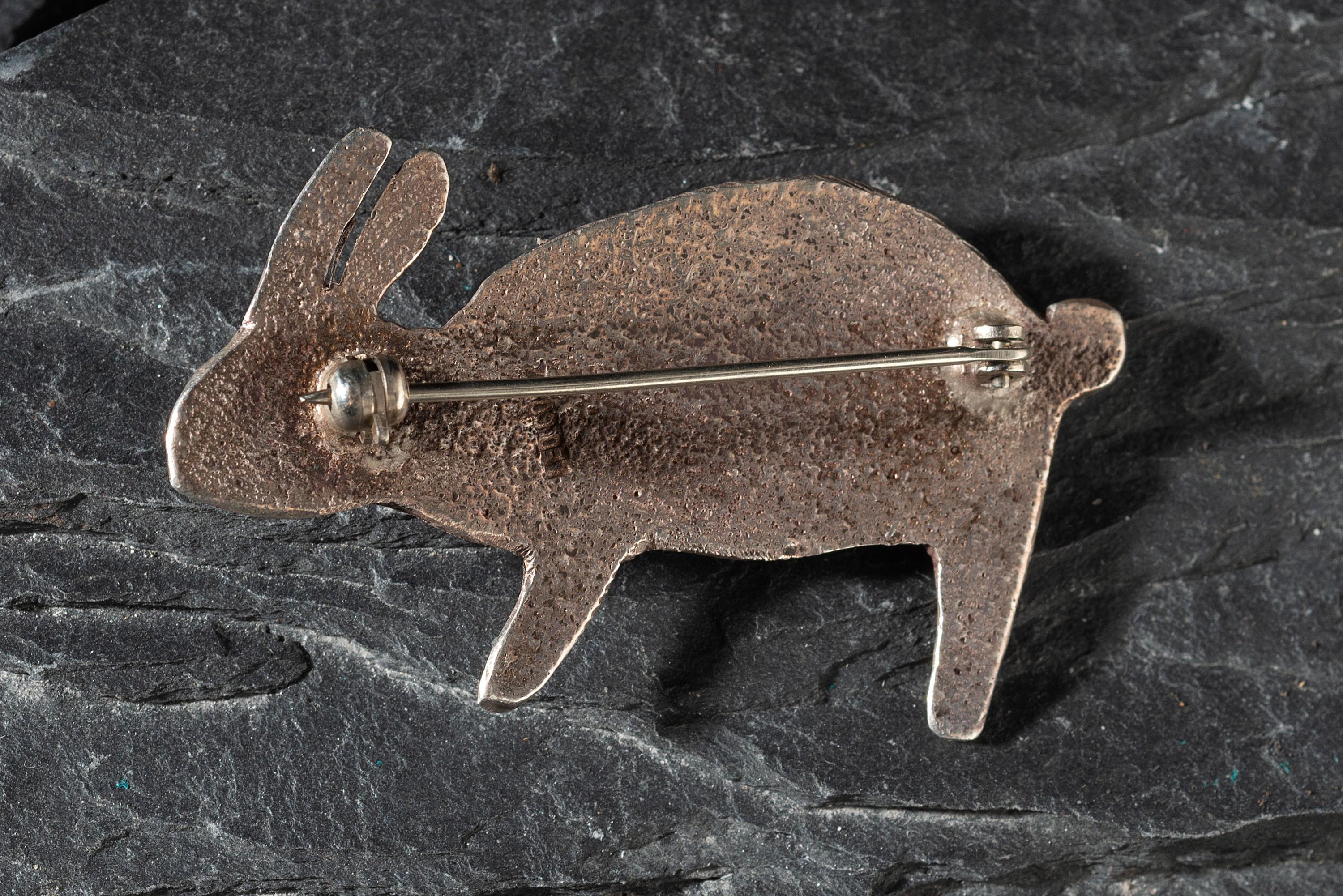 Tufa Cast Silver and Turquoise Rabbit Pin / Brooch