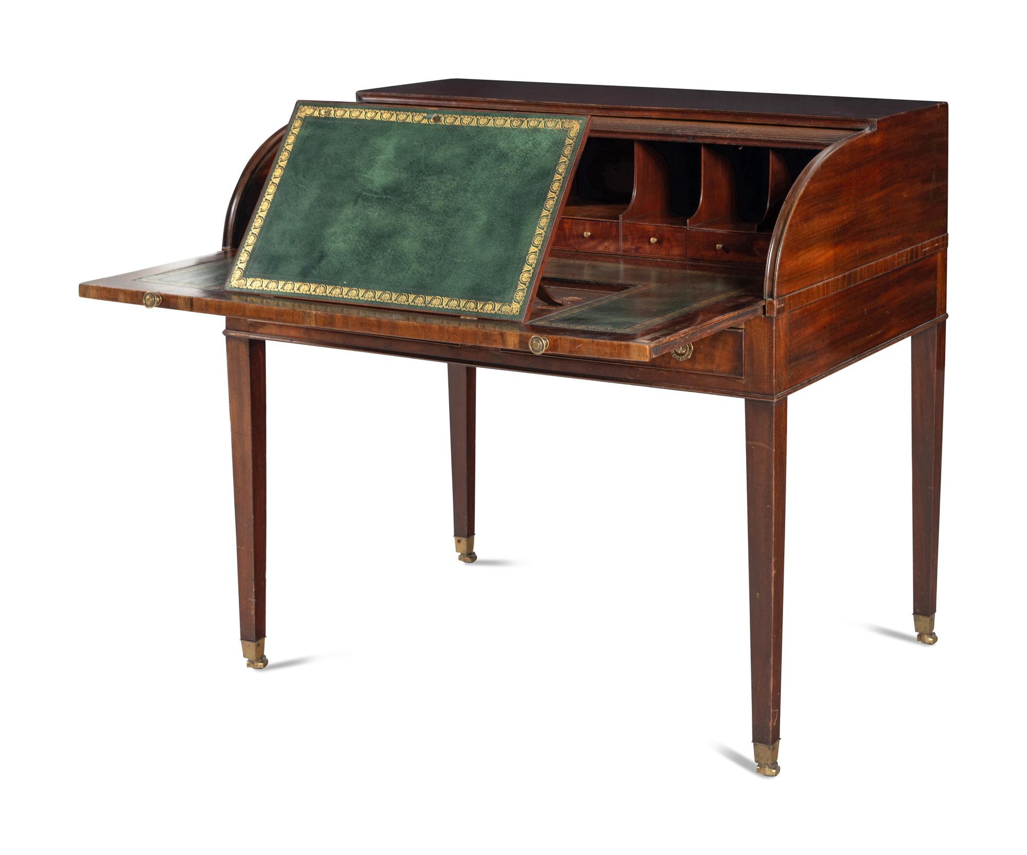 A George III Mahogany Tambour-Top Drafting Desk