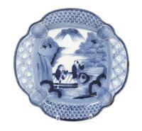 A Japanese Blue and White Porcelain Dish Width 7 inches. — 20TH CENTURY