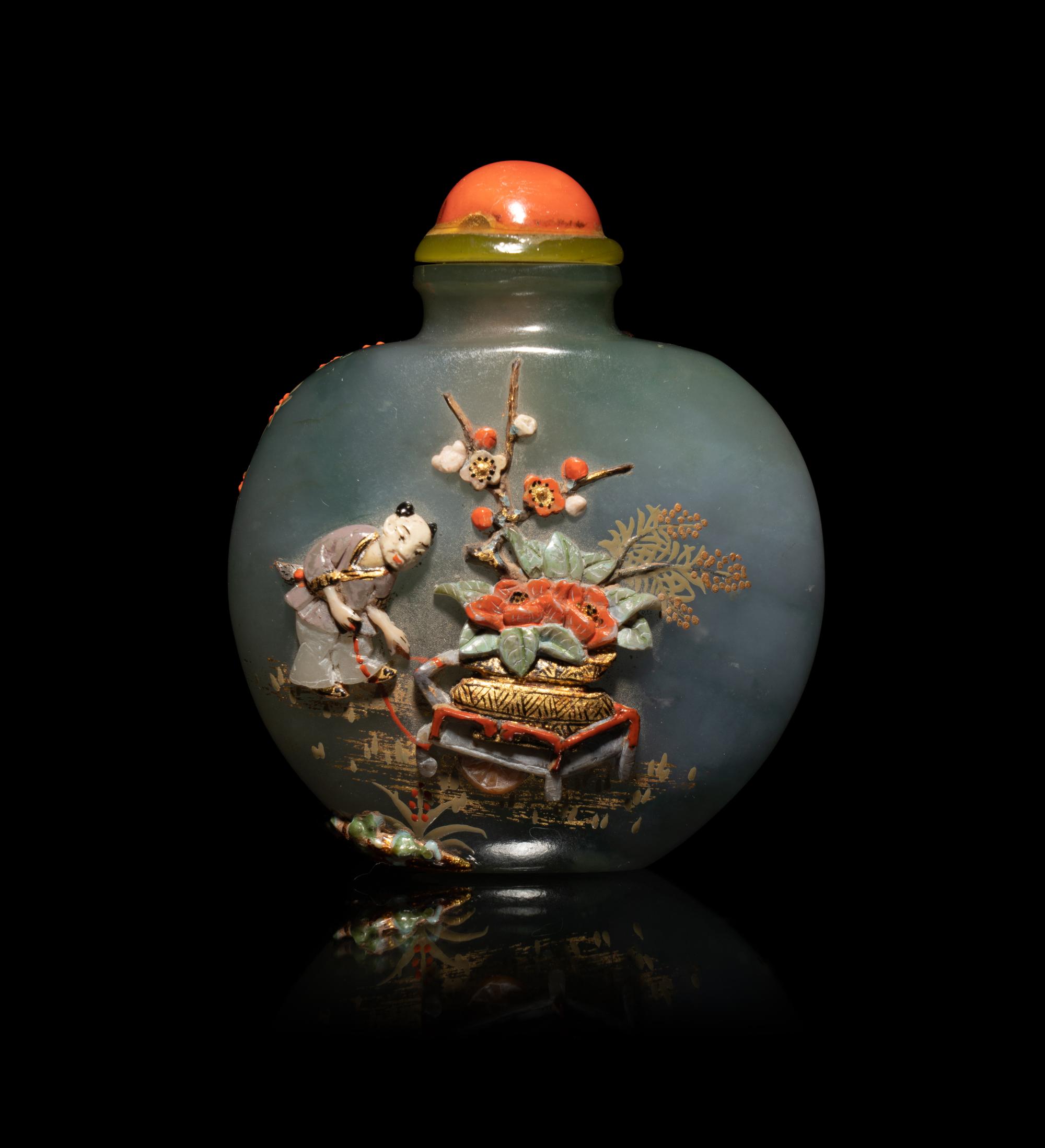 An Embellished Jadeite Snuff Bottle