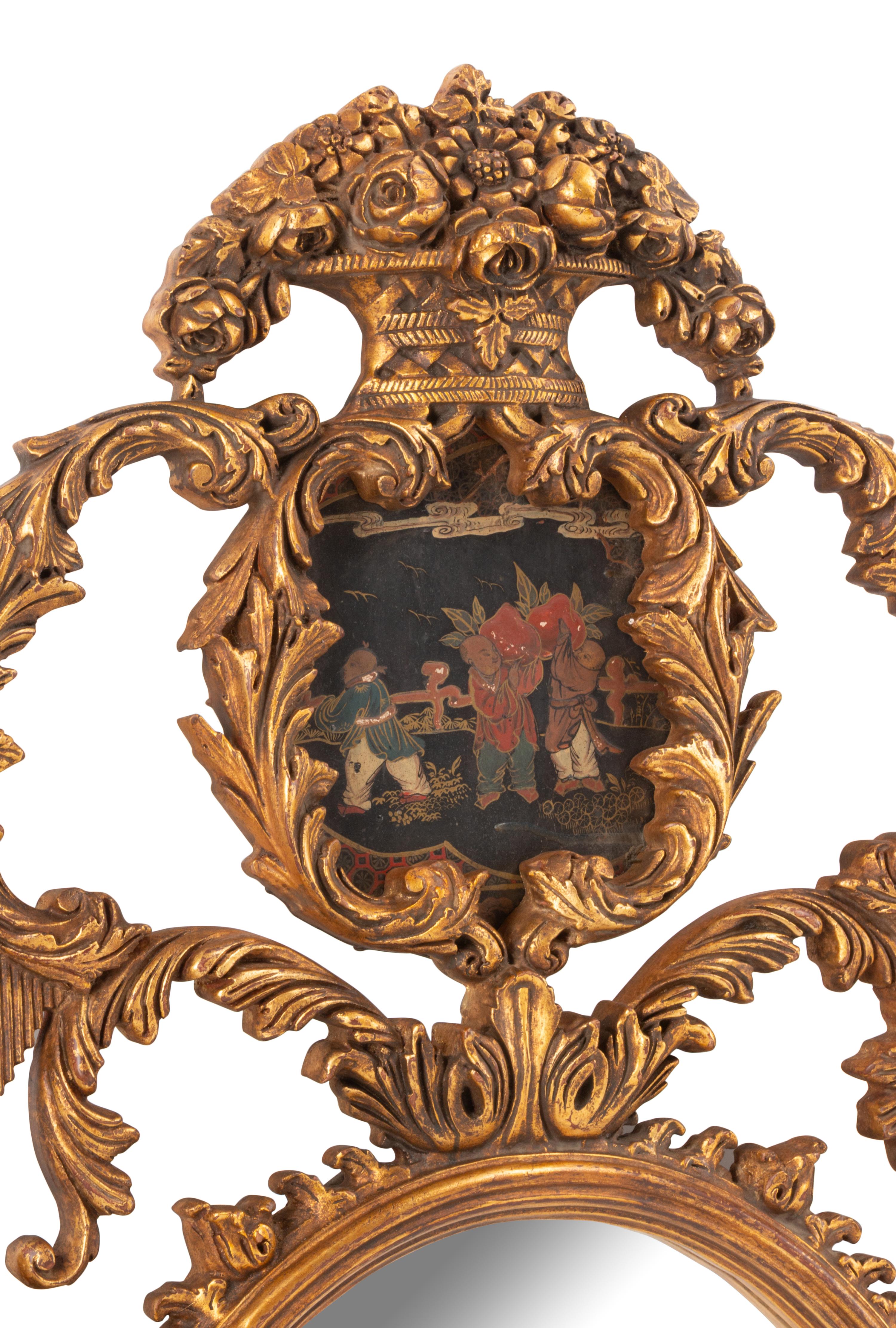 A Pair of Italian Carved Wood and Chinoiserie Decorated Mirrors