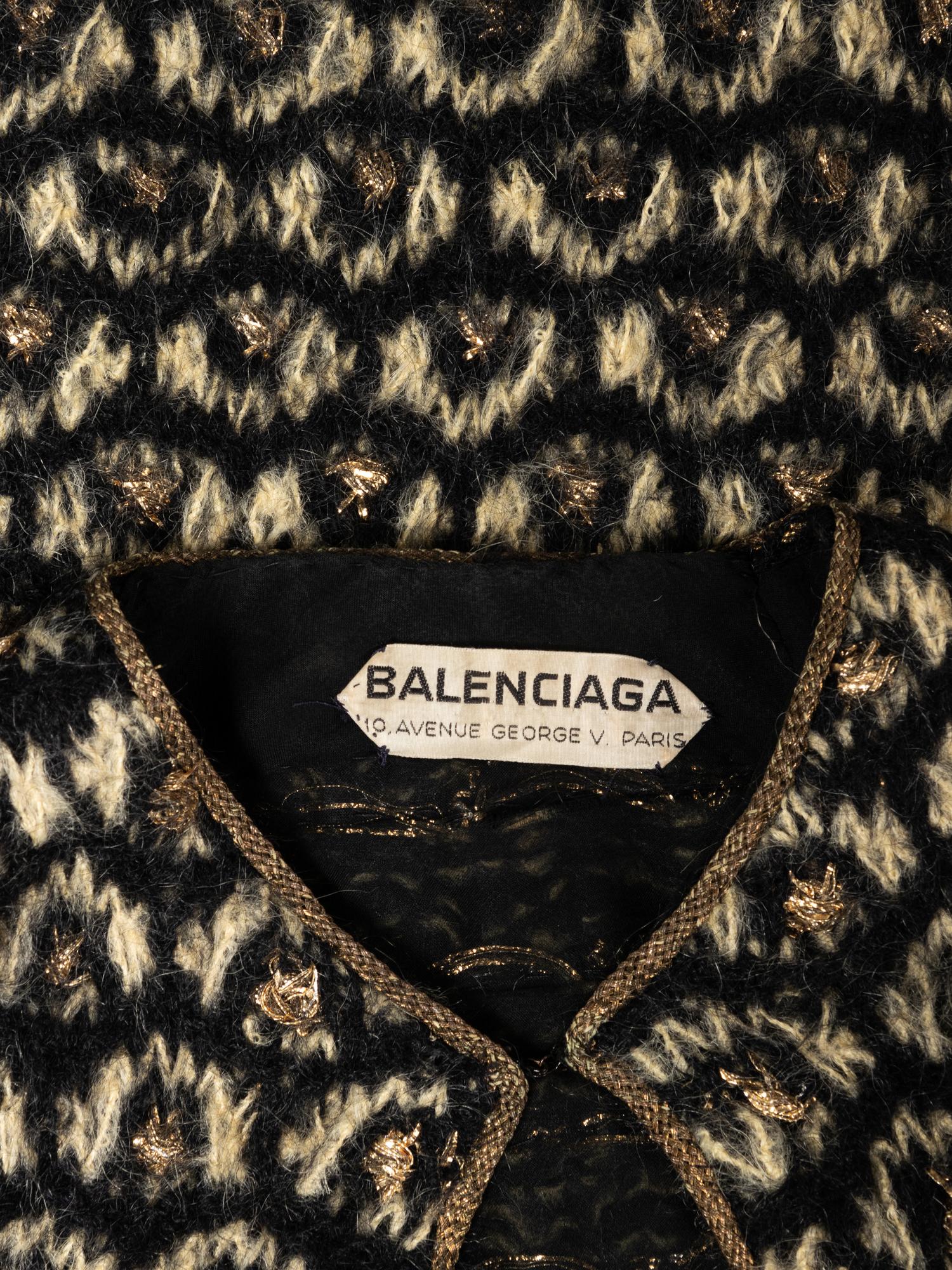 Balenciaga Haute Couture Wool Jacket with Gold Lamé, 1960-80s
