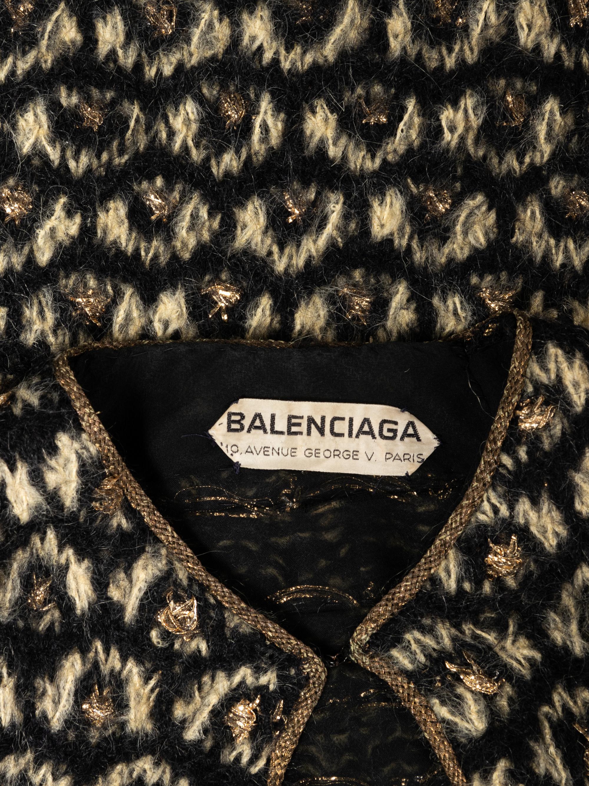Balenciaga Haute Couture Wool Jacket with Gold Lamé, 1960-80s