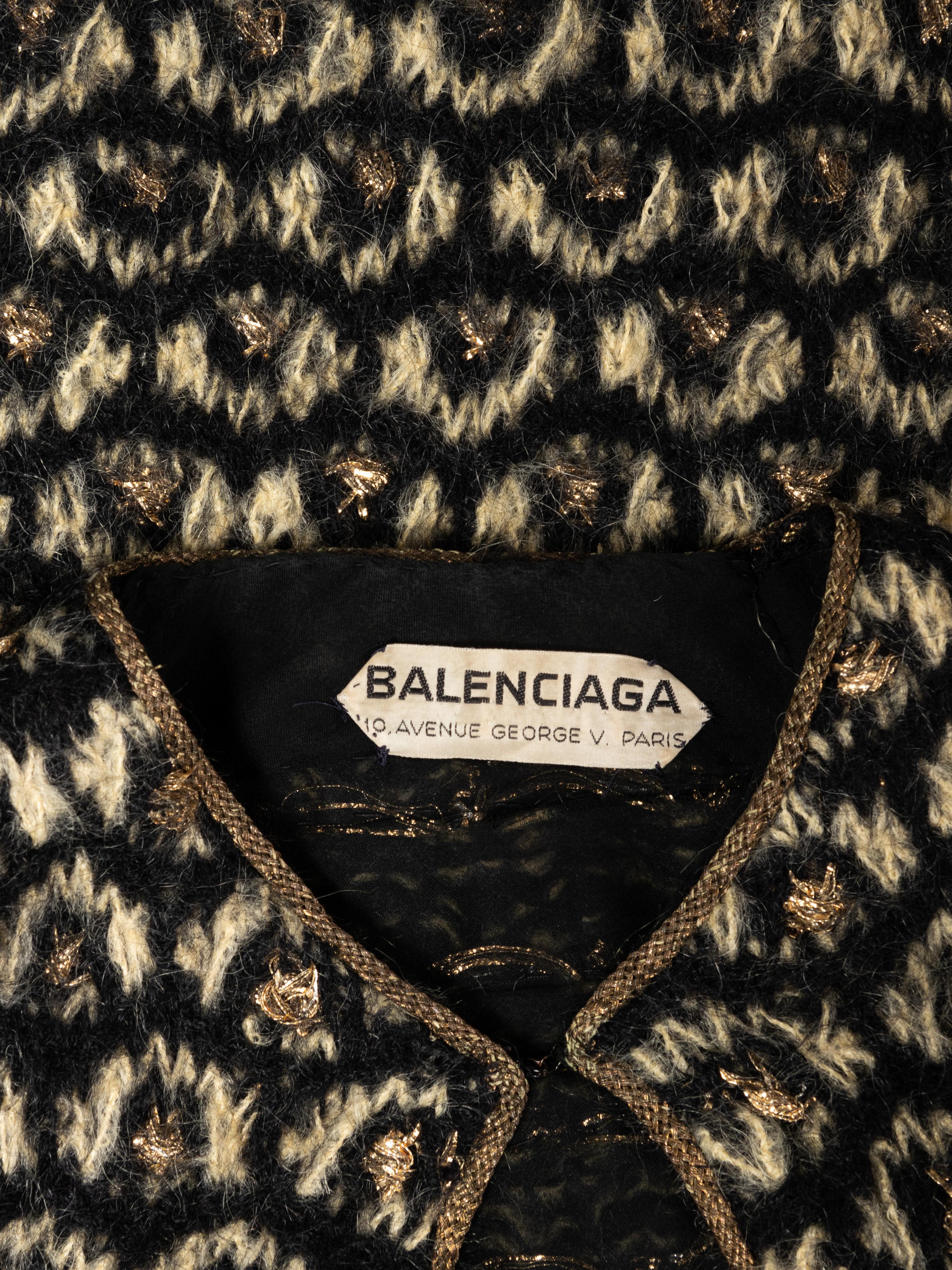 Balenciaga Haute Couture Wool Jacket with Gold Lamé, 1960-80s