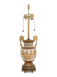 A Johann Seltmann Grecian Style Porcelain Volute Krater Lamp
