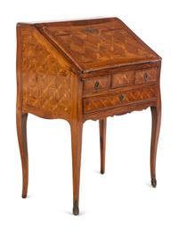 A Louis XV Style Tulipwood and Parquetry Slant-Front Bureau
