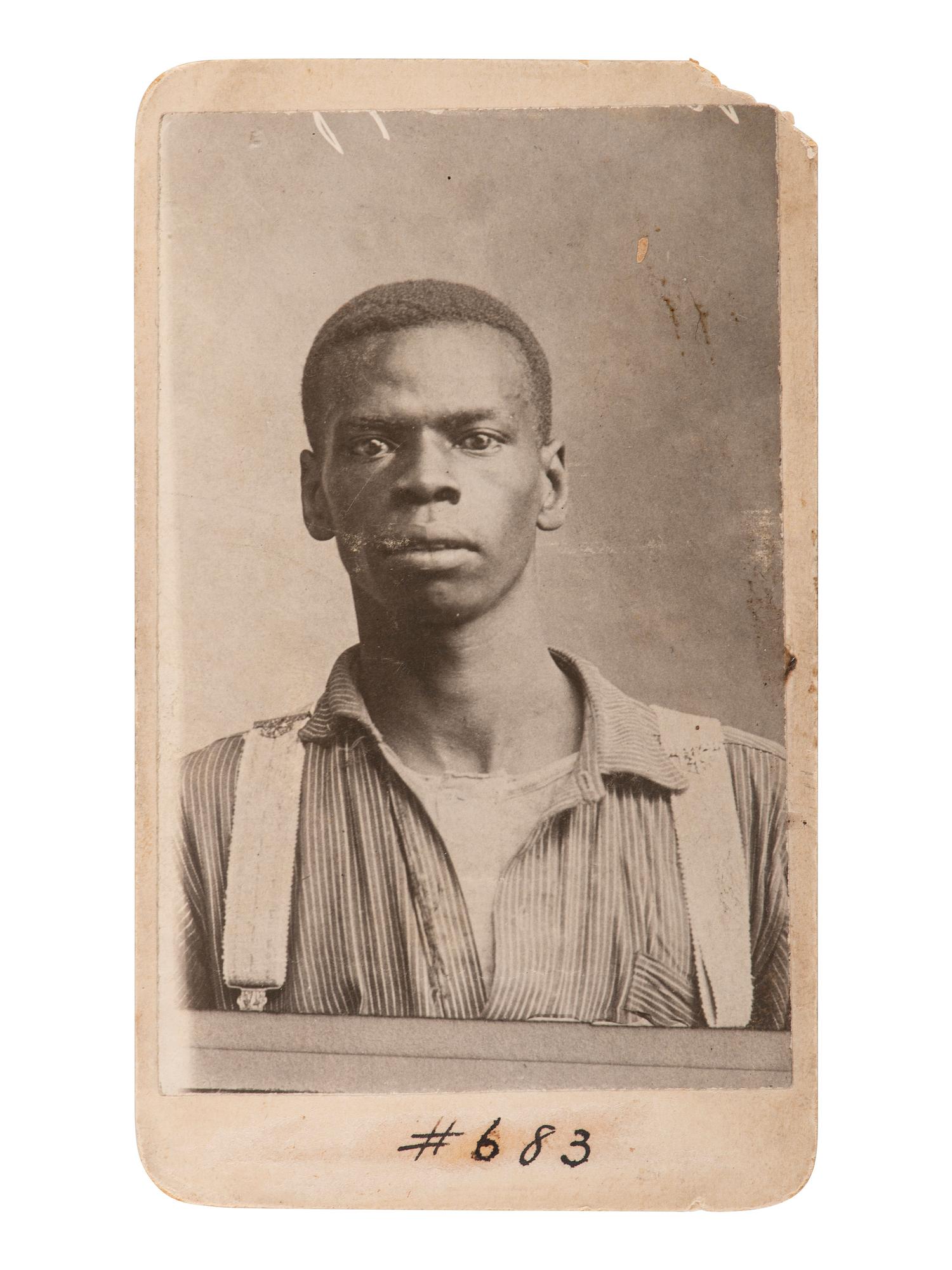 [CRIME & PUNISHMENT]. CDV "mug shot" of William Jackson, arrested for burglary in Carlyle, IL. [1900].