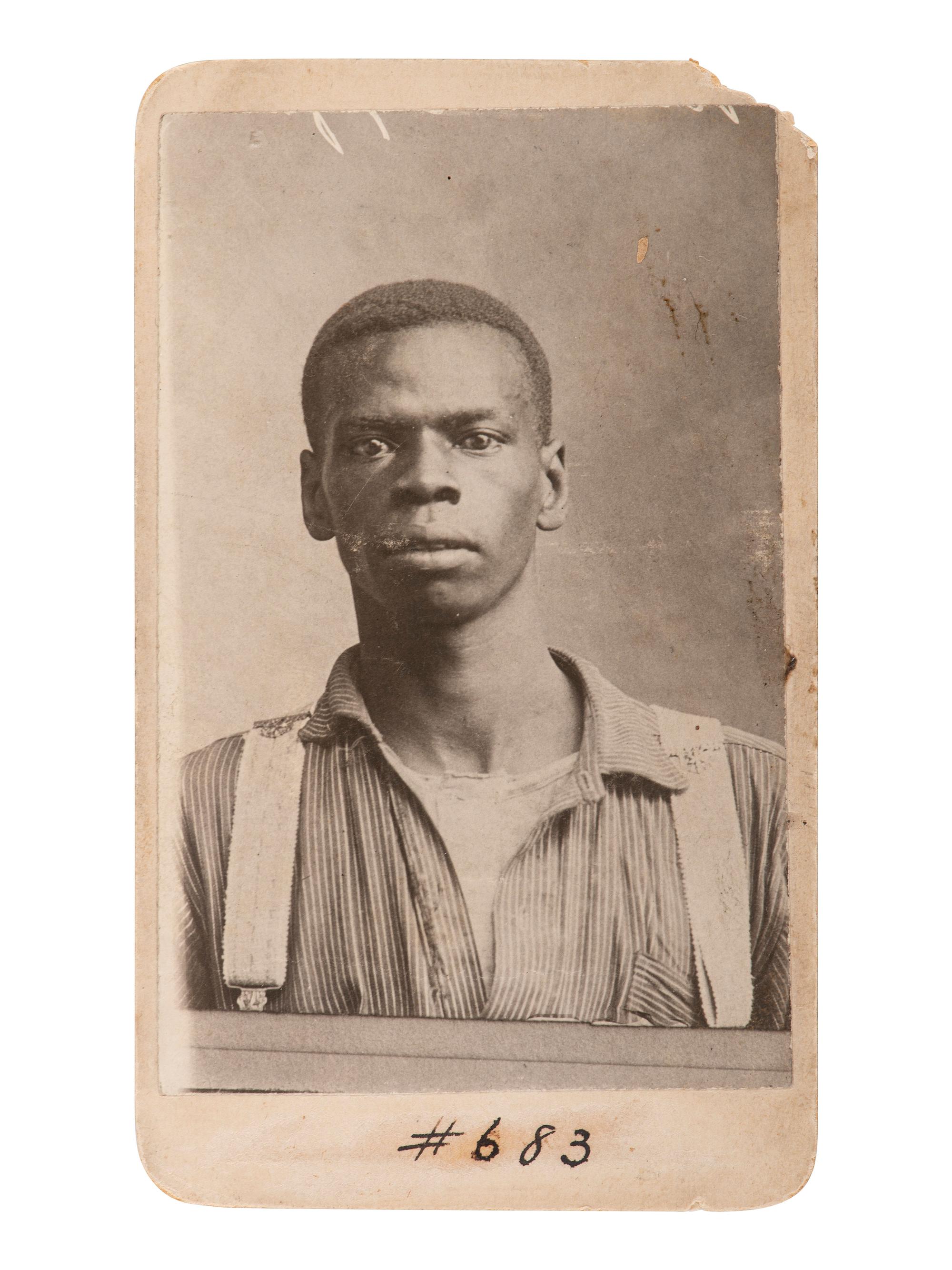[CRIME & PUNISHMENT]. CDV "mug shot" of William Jackson, arrested for burglary in Carlyle, IL. [1900].