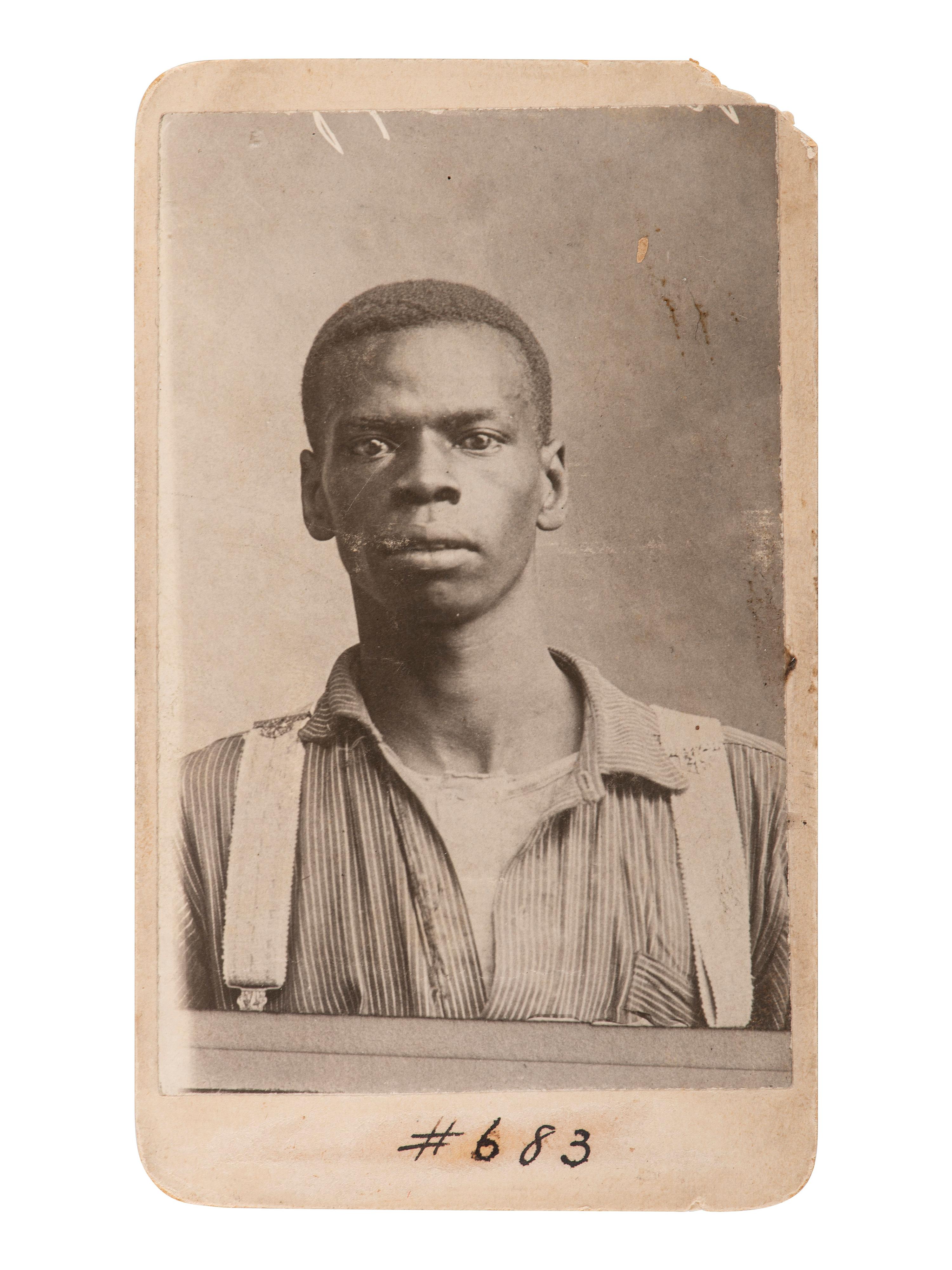 [CRIME & PUNISHMENT]. CDV "mug shot" of William Jackson, arrested for burglary in Carlyle, IL. [1900].