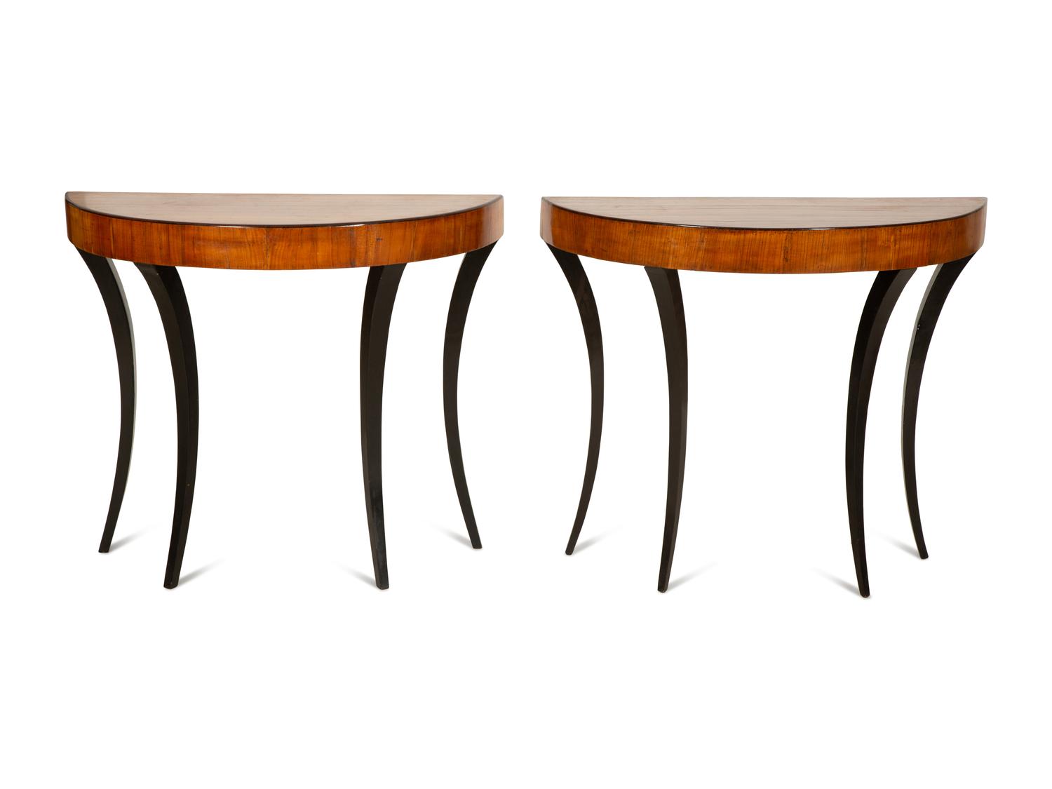 A Pair of Neoclassical Parcel Ebonized Fruitwood Console Tables — Early 19th Century