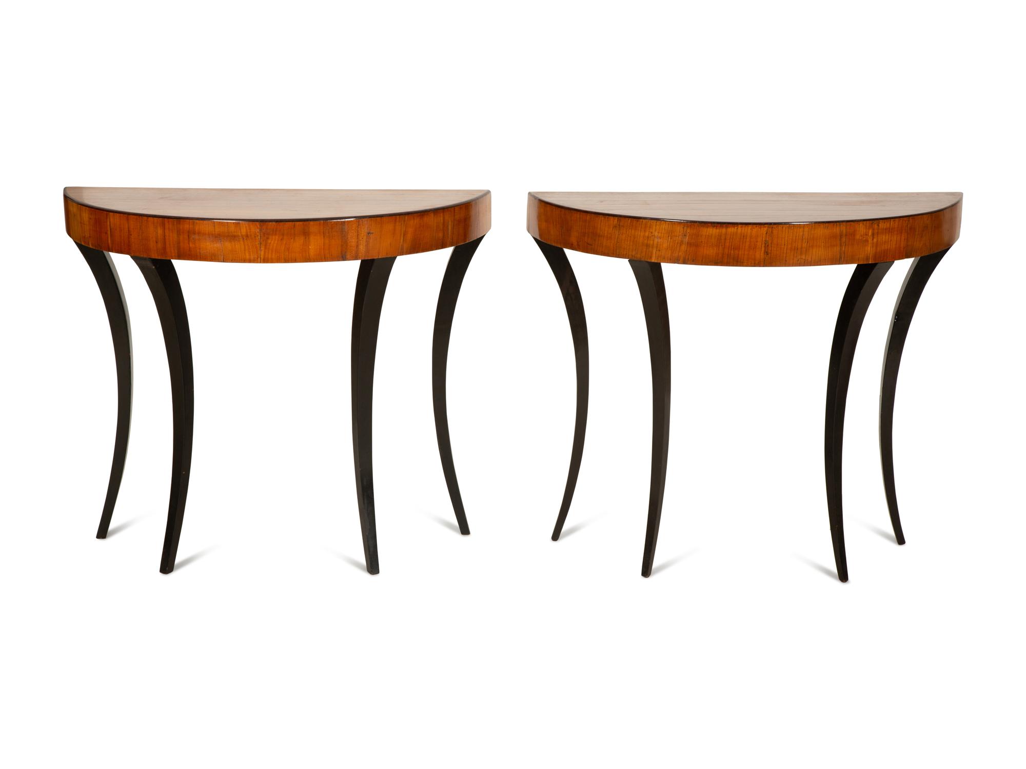 A Pair of Neoclassical Parcel Ebonized Fruitwood Console Tables — Early 19th Century