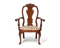 A Queen Anne Carved Walnut Armchair