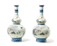 A Pair of Chinese Enameled Porcelain Double Gourd Vases