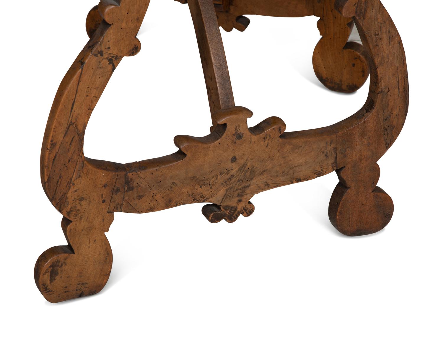 A Pair of Italian Baroque Walnut Demilune Console Tables