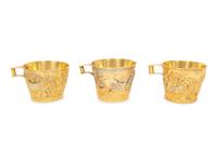 Three Greek Brass and Silver Vapheio Style Cups