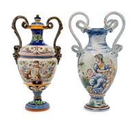 Two Italian Faïence Handled Urns
