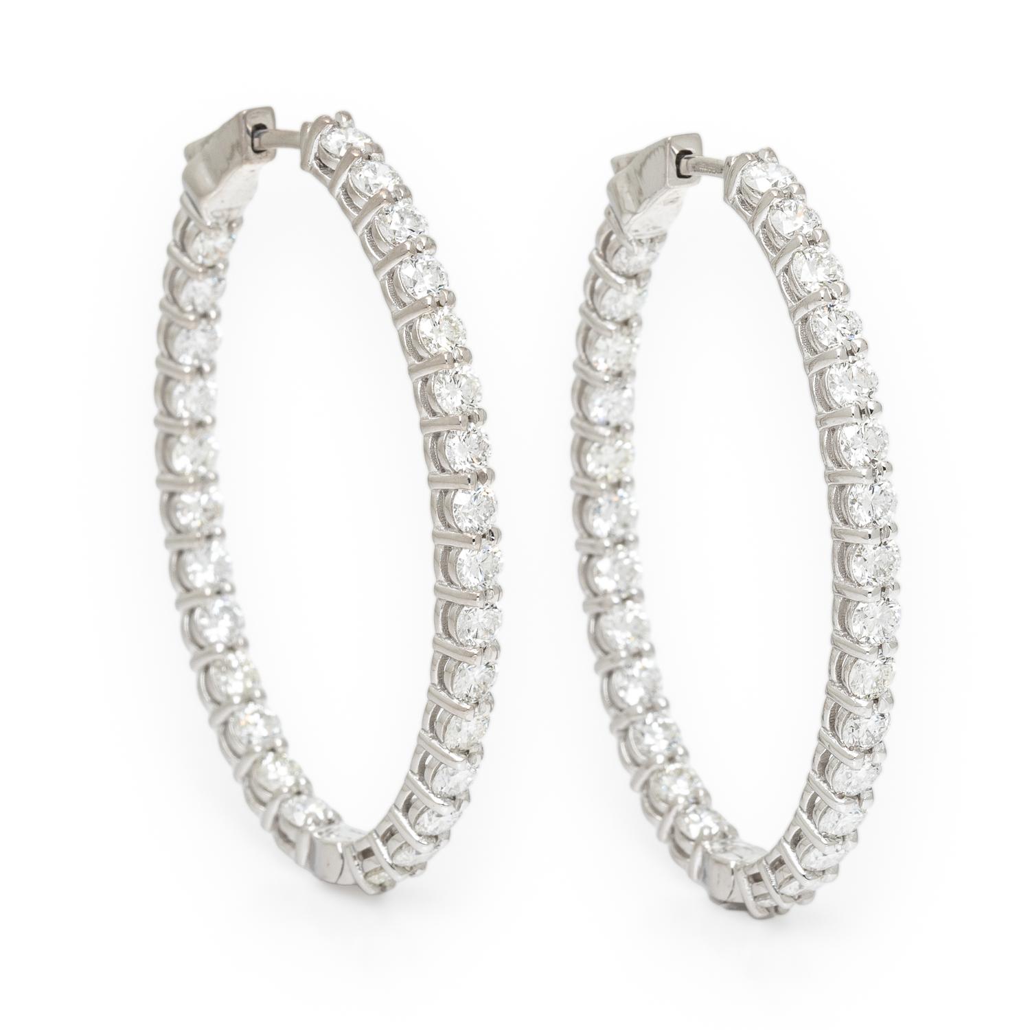 DIAMOND AND WHITE GOLD INSIDE OUT OVAL HOOP EARRINGS