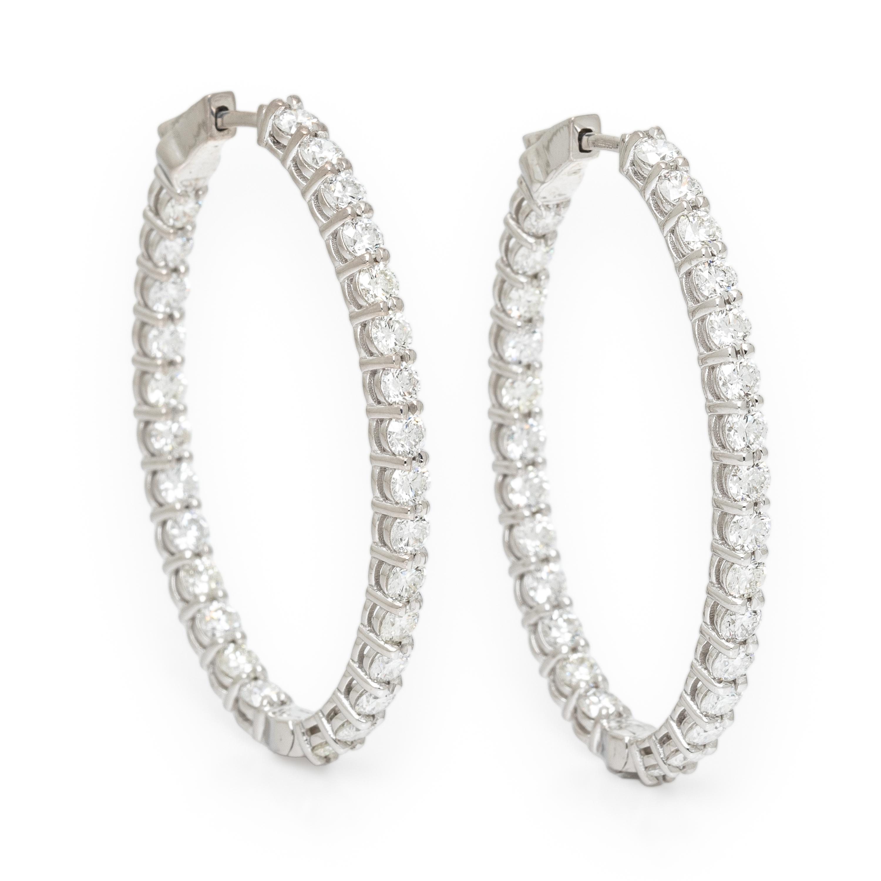 DIAMOND AND WHITE GOLD INSIDE OUT OVAL HOOP EARRINGS
