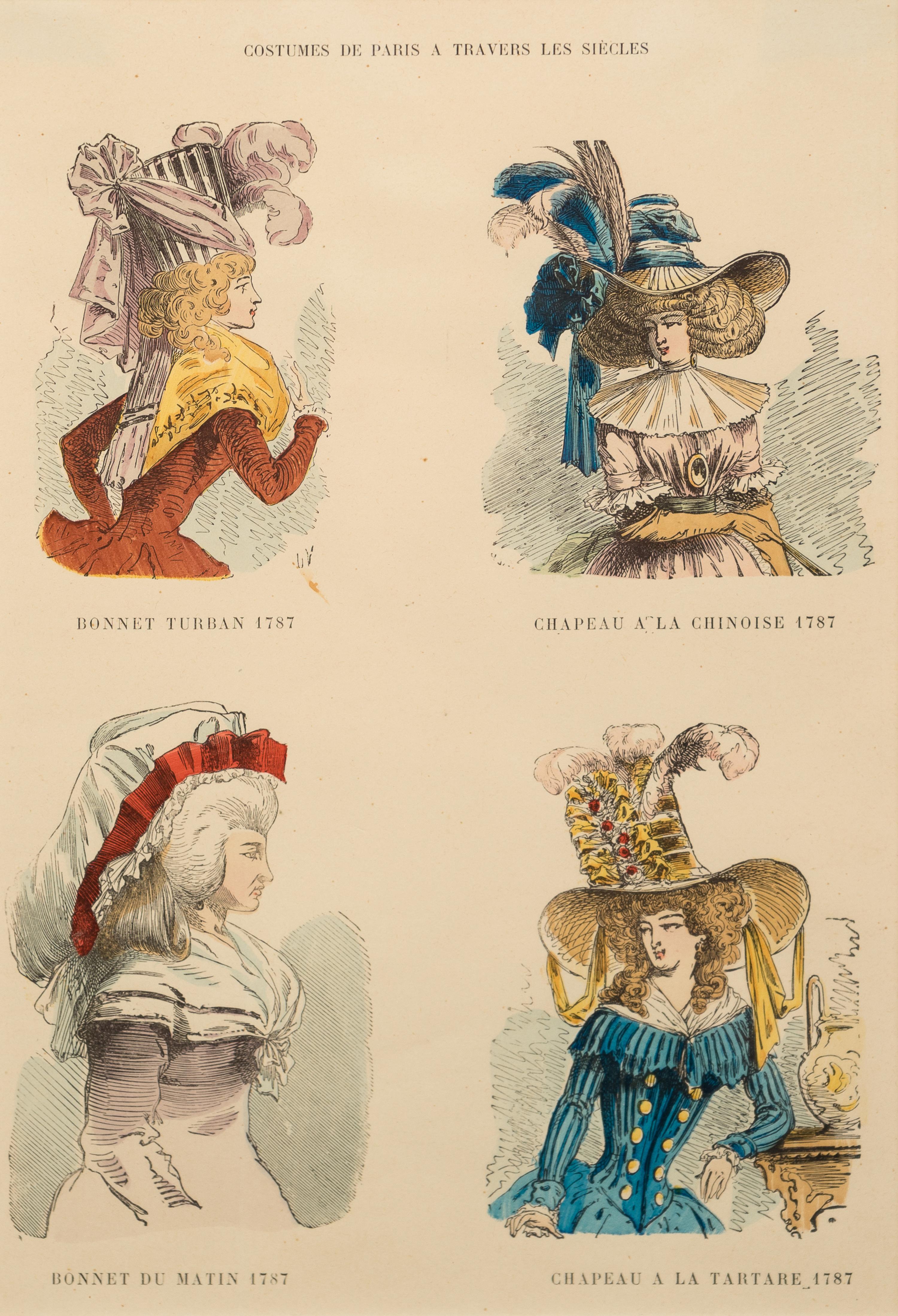 Four Framed Ladies' Costume Engravings Largest 10 1/4 x 6 3/4 inches.