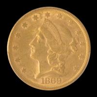A United States 1869-S Liberty Head $20 Gold Coin