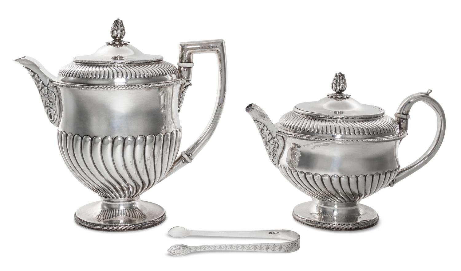 An Assembled Regency Silver Tea and Coffee Service, Peter and William Bateman and William Bateman, London, 1809/1815, comprising a teap