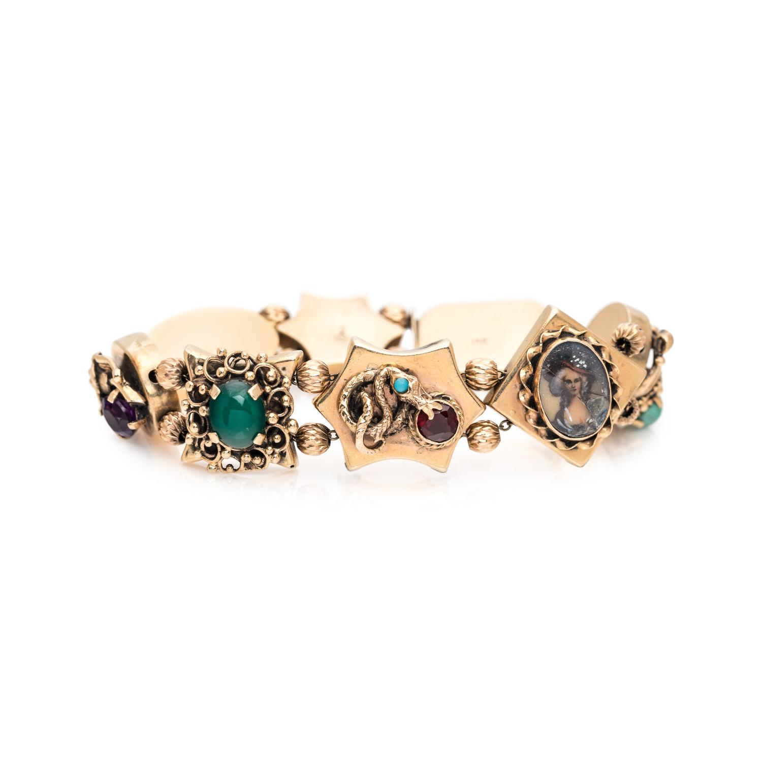 YELLOW GOLD AND MULTIGEM SLIDE CHARM BRACELET