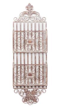 A Patinated Metal Two-Tier Wall Pocket Height 37 inches.