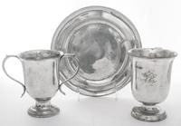 A Collection of Three Pewter Articles Diameter of dish 9 inches. — 18TH CENTURY AND LATER
