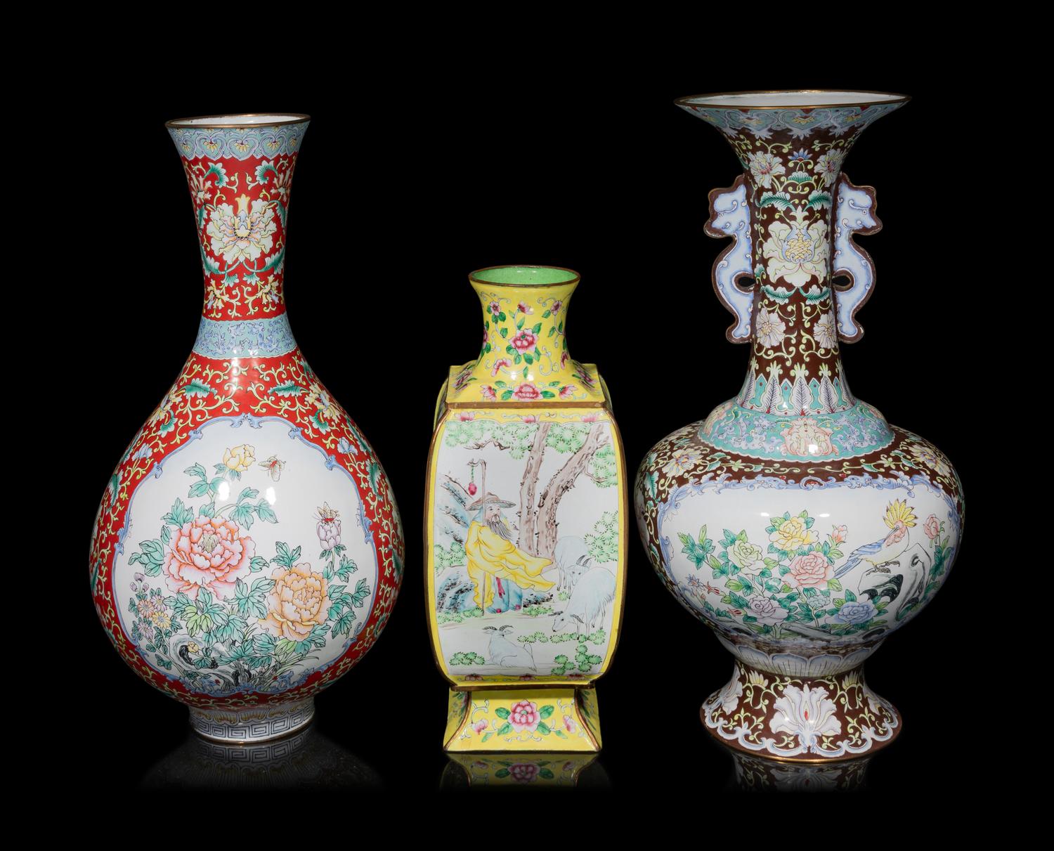 Four Chinese Canton Enamel Vessels
