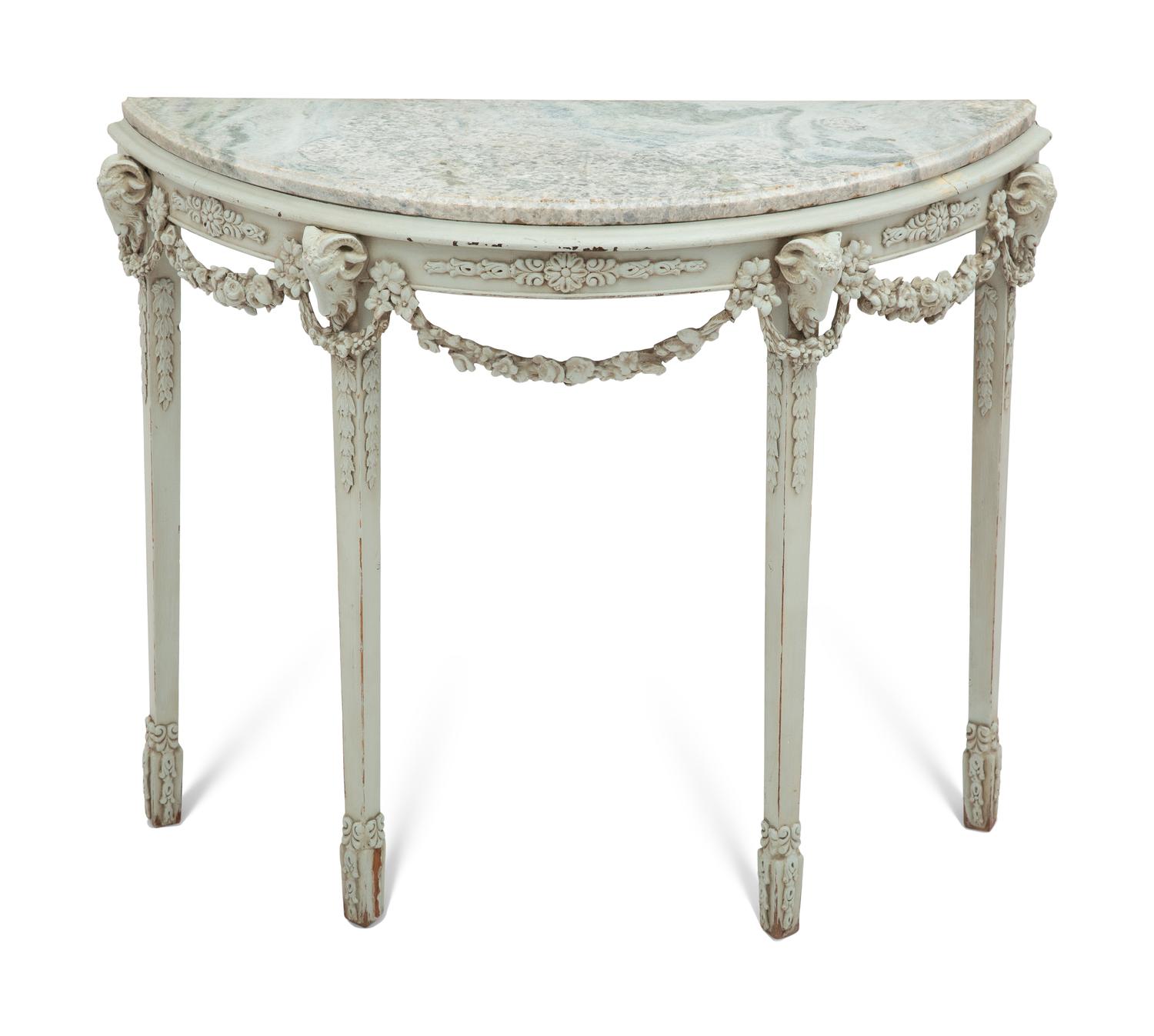 A Louis XVI Style Grey-Painted Marble-Top Console Table