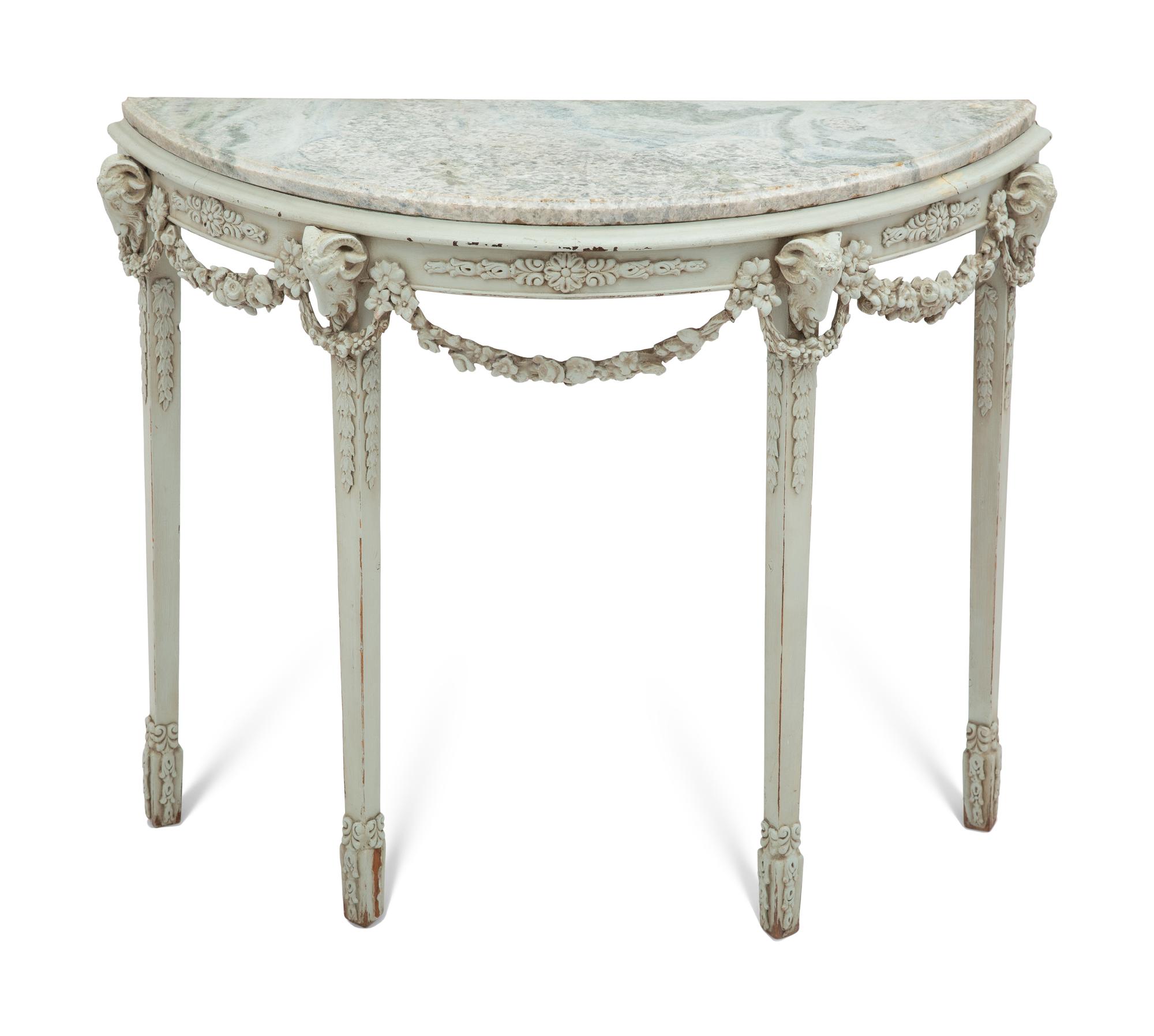 A Louis XVI Style Grey-Painted Marble-Top Console Table