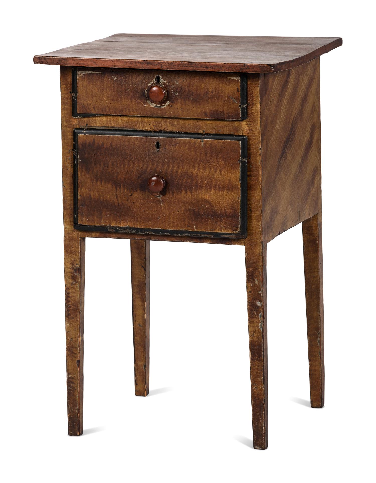 A Federal Grain-Paint Decorated Cherrywood Two-Drawer Work Table