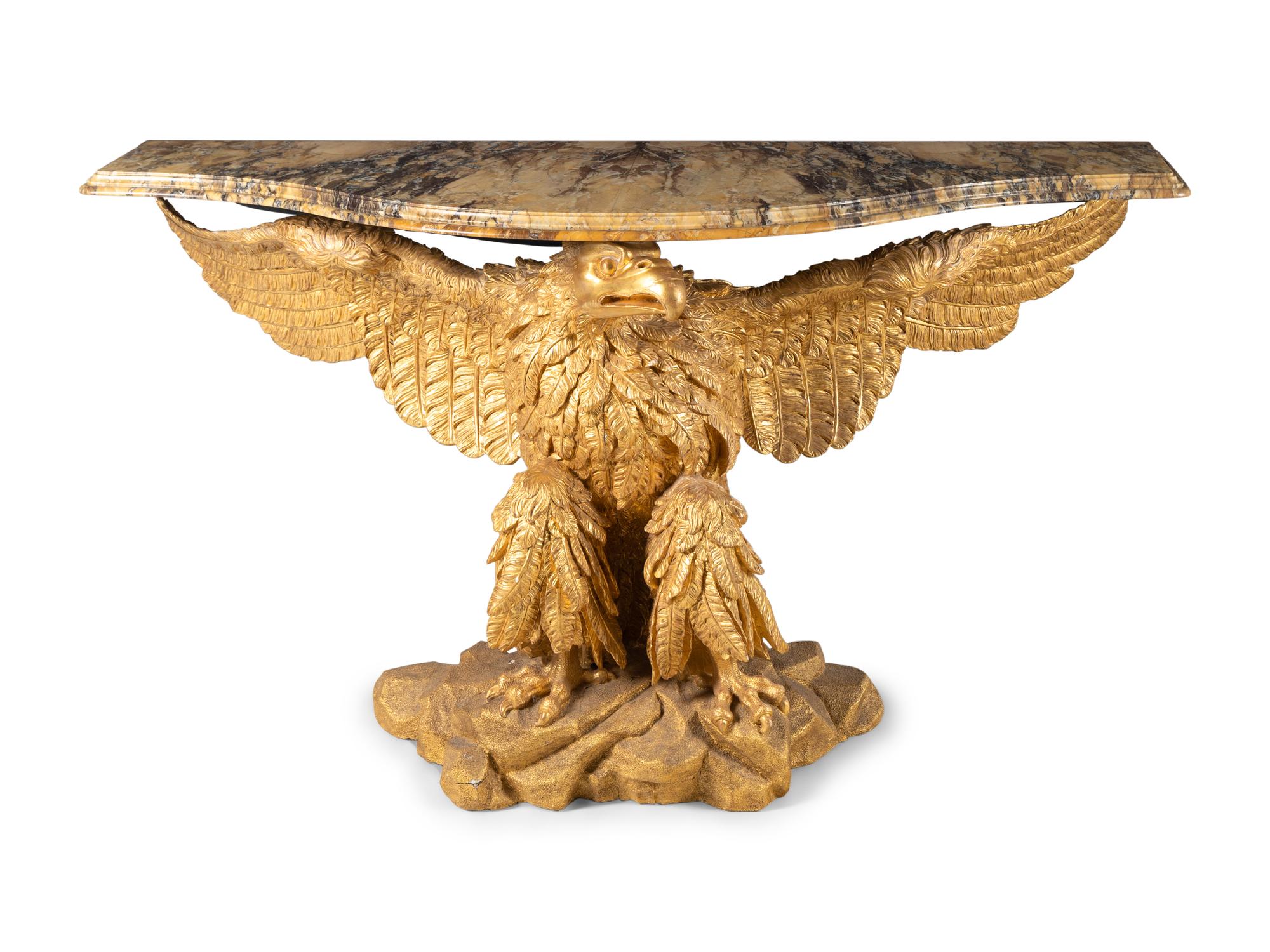 A Pair of George II Giltwood Marble-Top Eagle Pier Tables