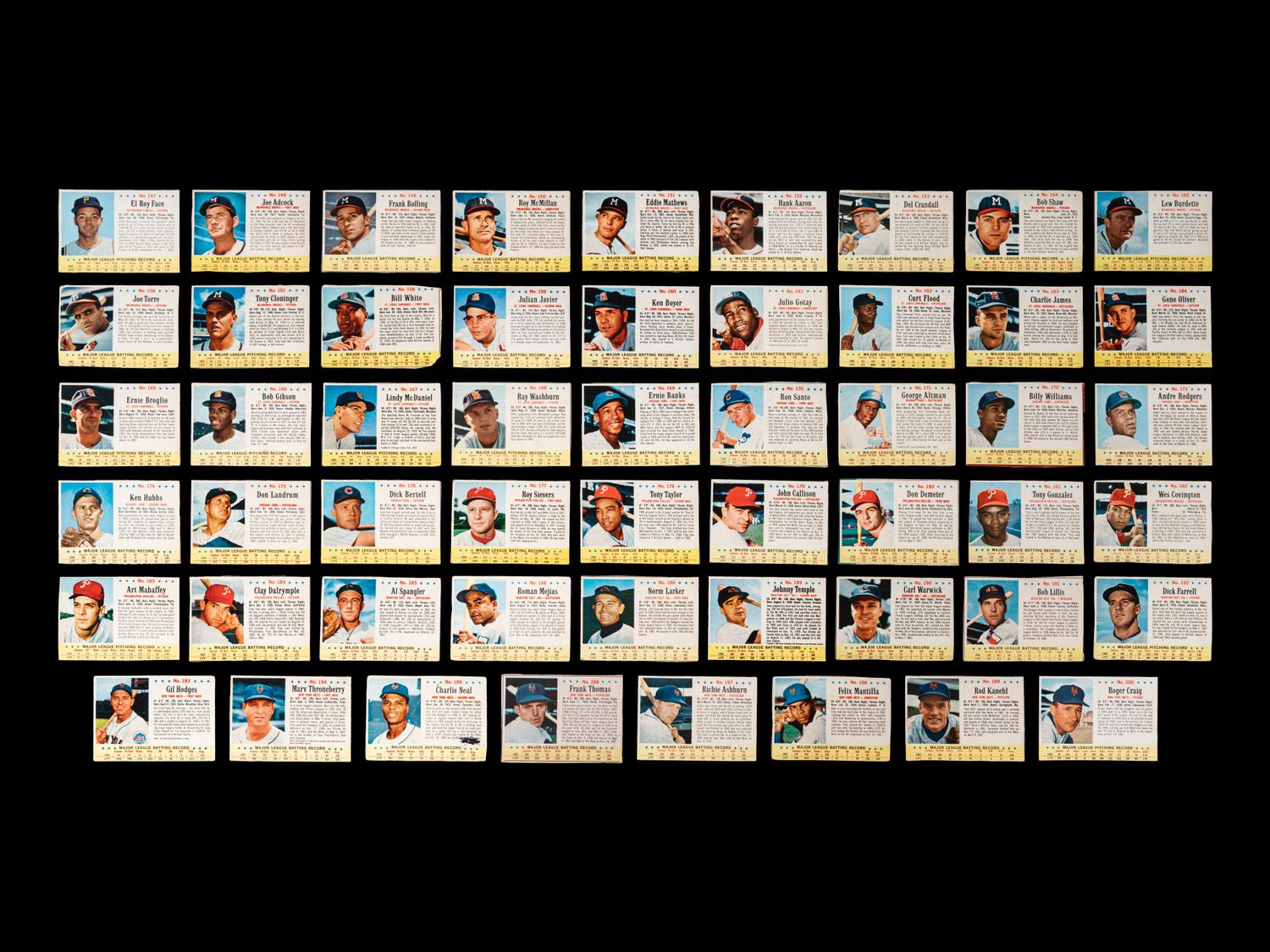 A Near Set of 1963 Post Cereal Baseball Cards (198/200) Including Mickey Mantle, Multiple Hall of Famers and Short Prints