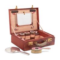 A French Silver and Guilloché Enamel Travel Dressing Set