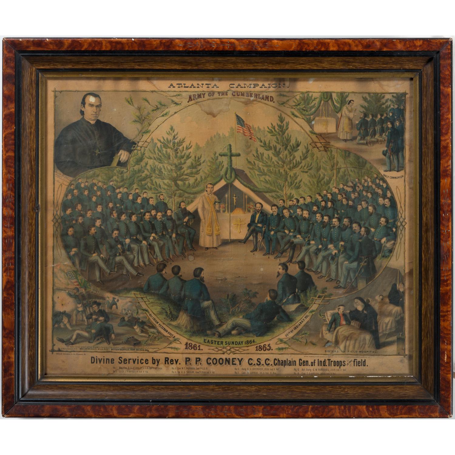Scarce Civil War Chromolithograph Atlanta Campaign, Army of the Cumberland, Divine Service by Rev. P.P. Cooney