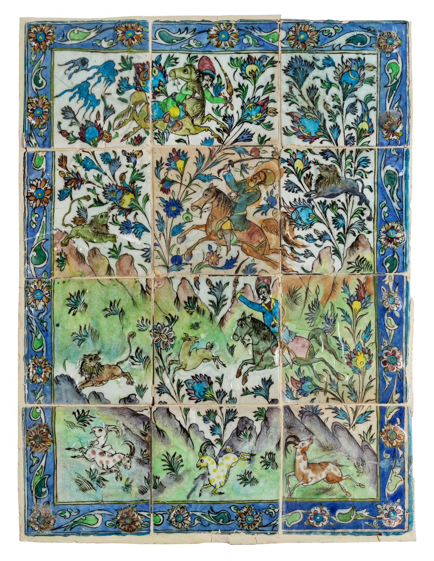 A Qajar Pottery Tile Panel