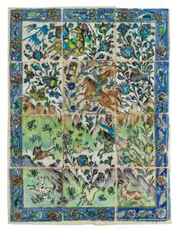 A Qajar Pottery Tile Panel